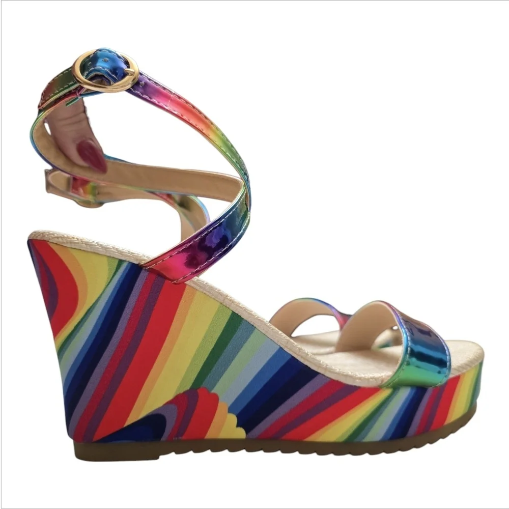 Colorful Strappy Wedge Sandals - Picture 5 of 12